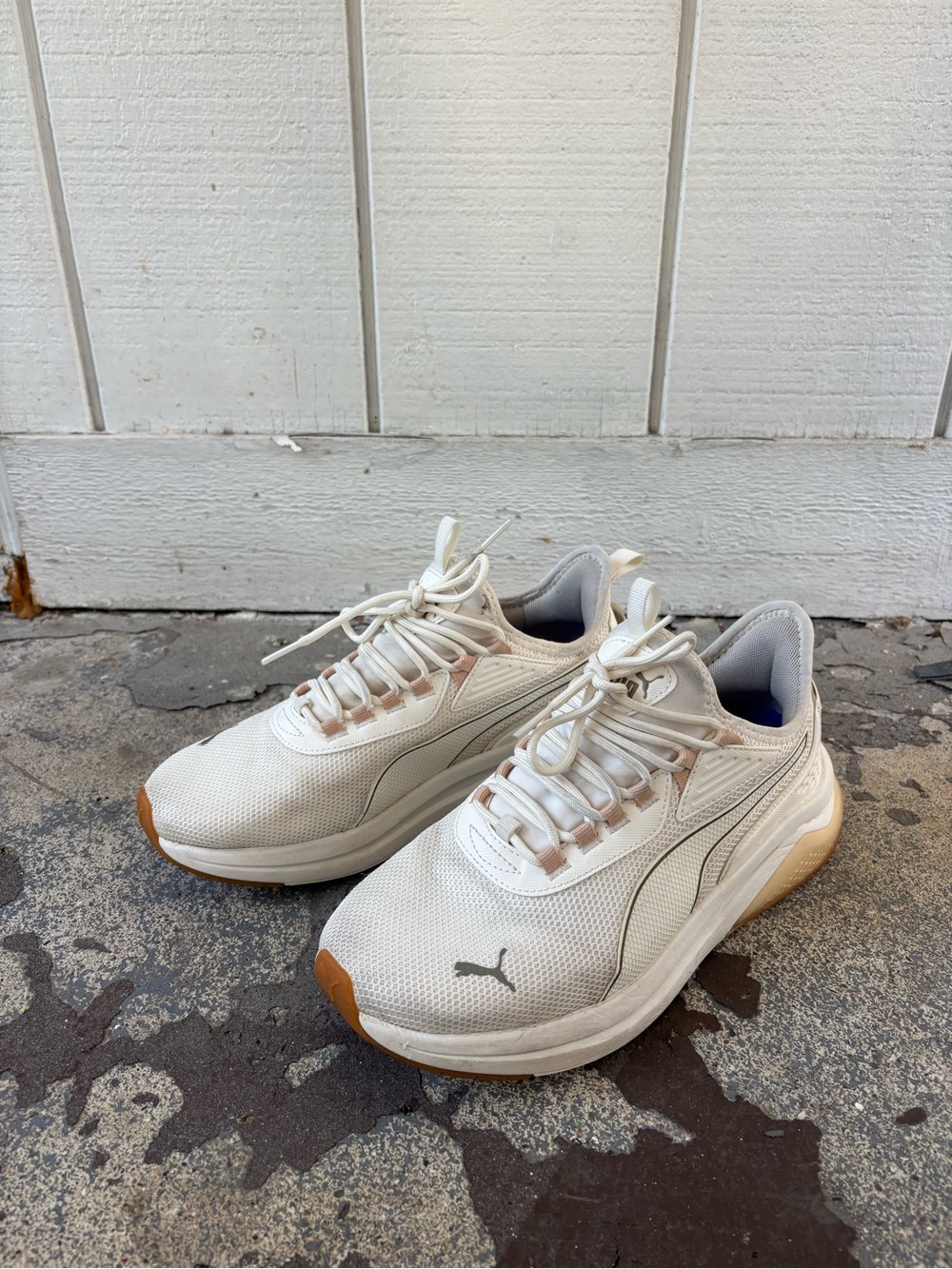 Puma White Athletic Sneakers with Tan Accents